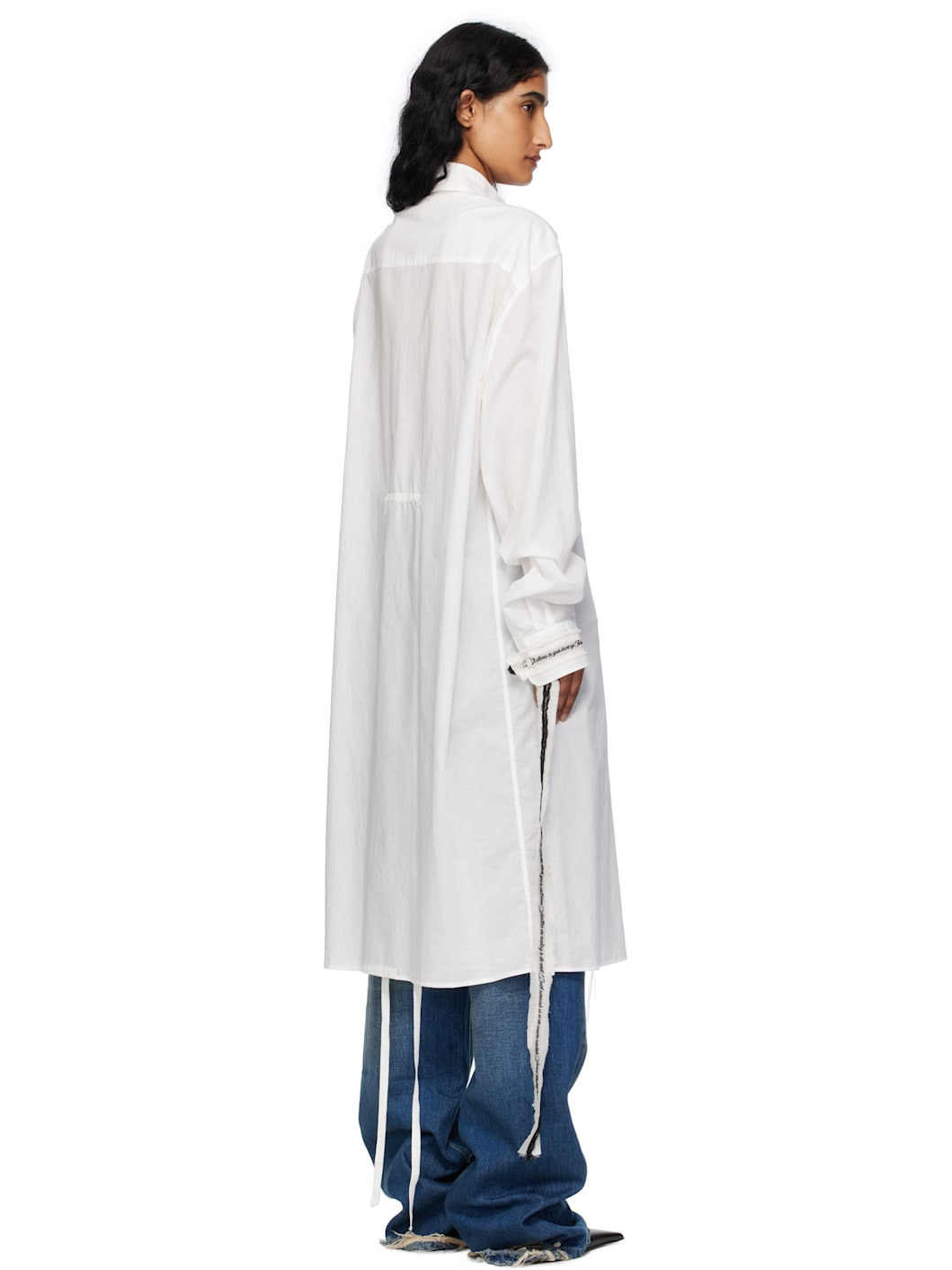 White Gabi Long Draped Ribbons Shirt - 3