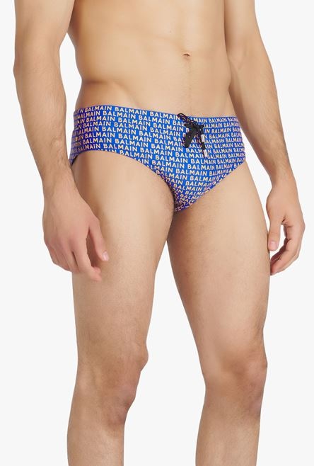 Bicolor electric blue and orange swim briefs with Balmain monogram - 5