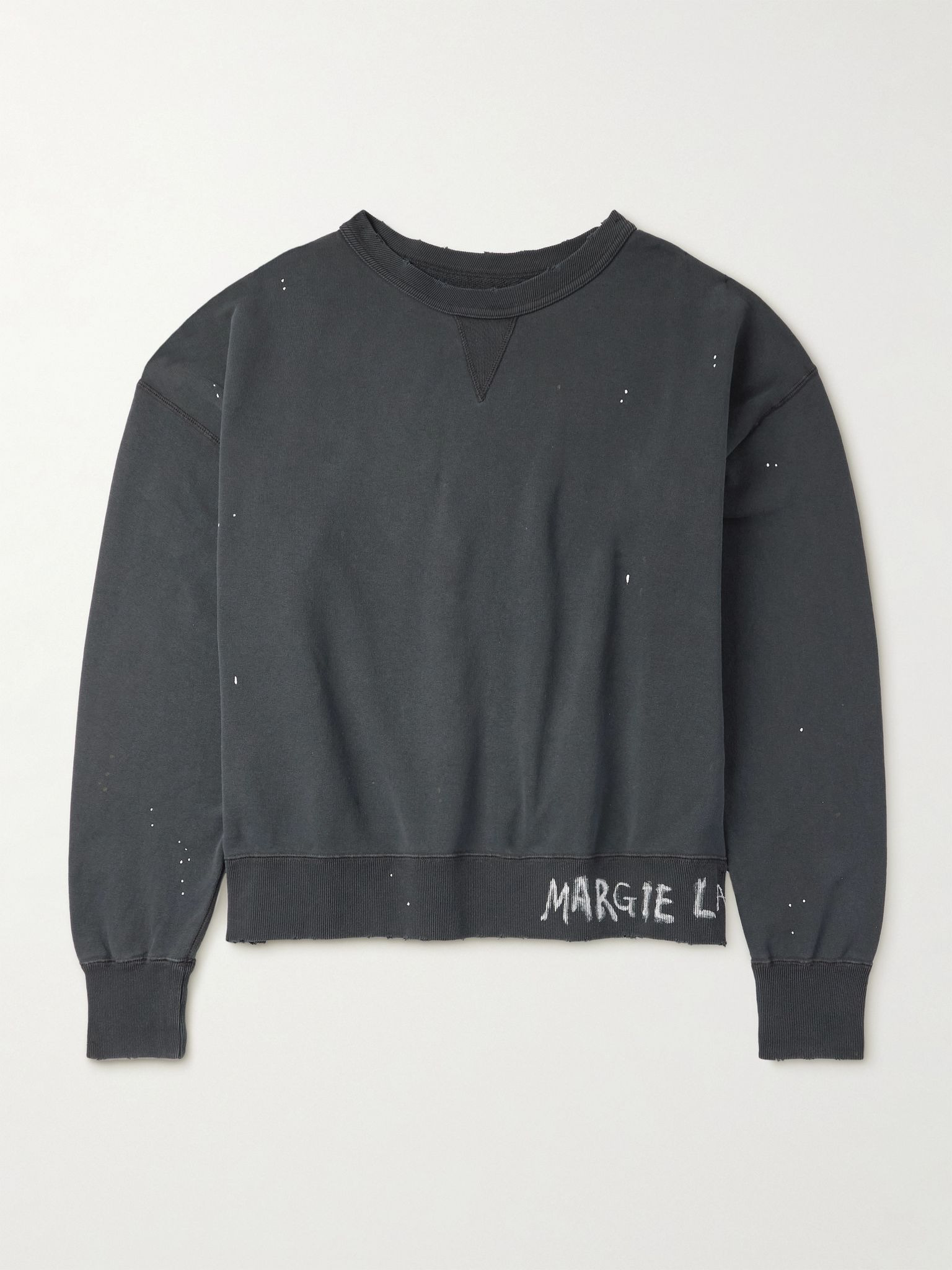 Cropped Paint-Splattered Cotton-Jersey Sweatshirt Black - 1