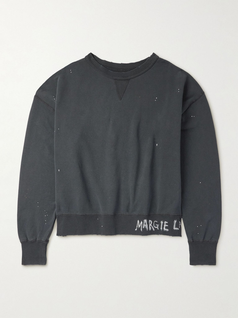Cropped Paint-Splattered Cotton-Jersey Sweatshirt Black 1