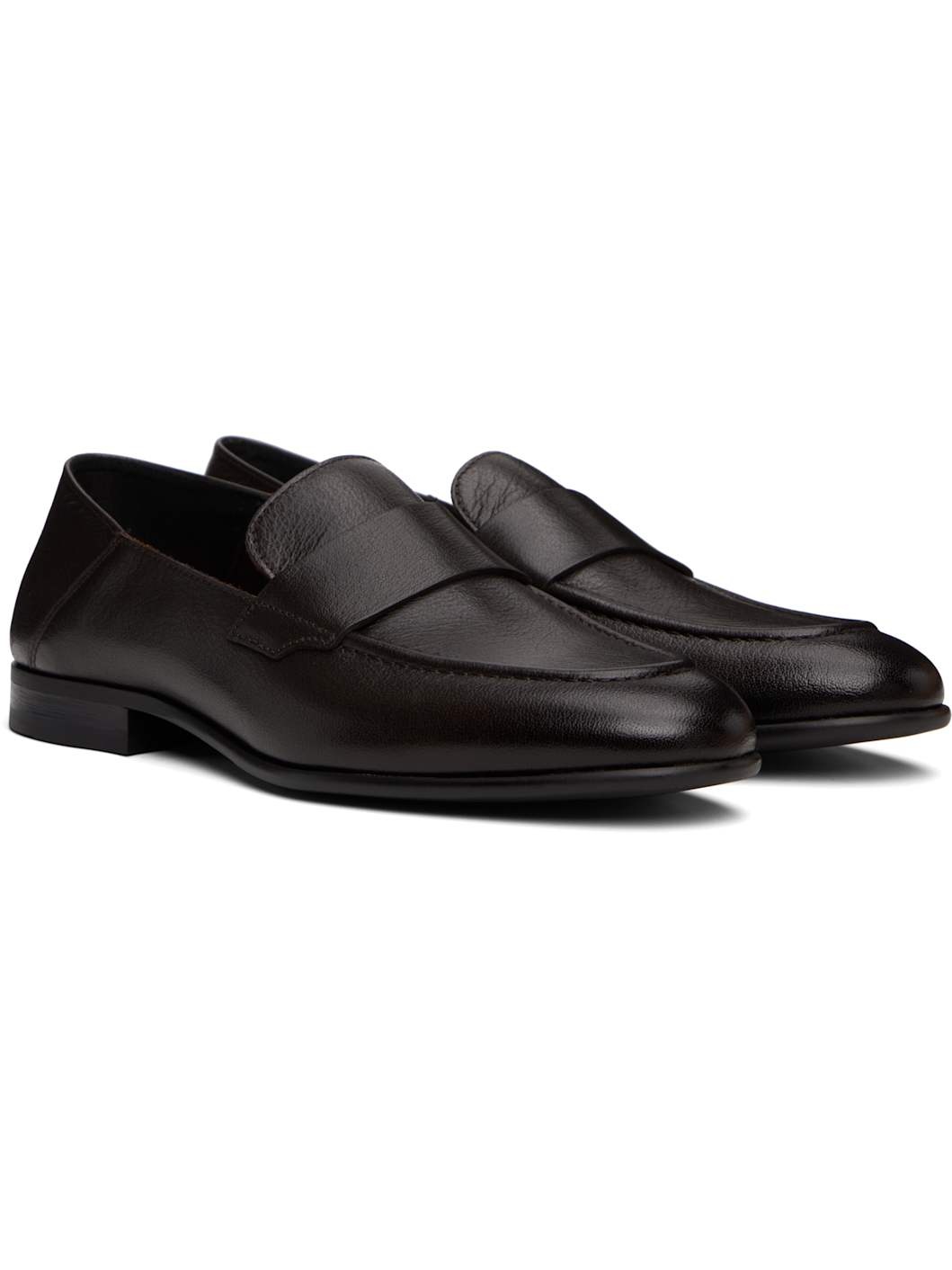Brown Tumbled Leather Penny Loafers - 4