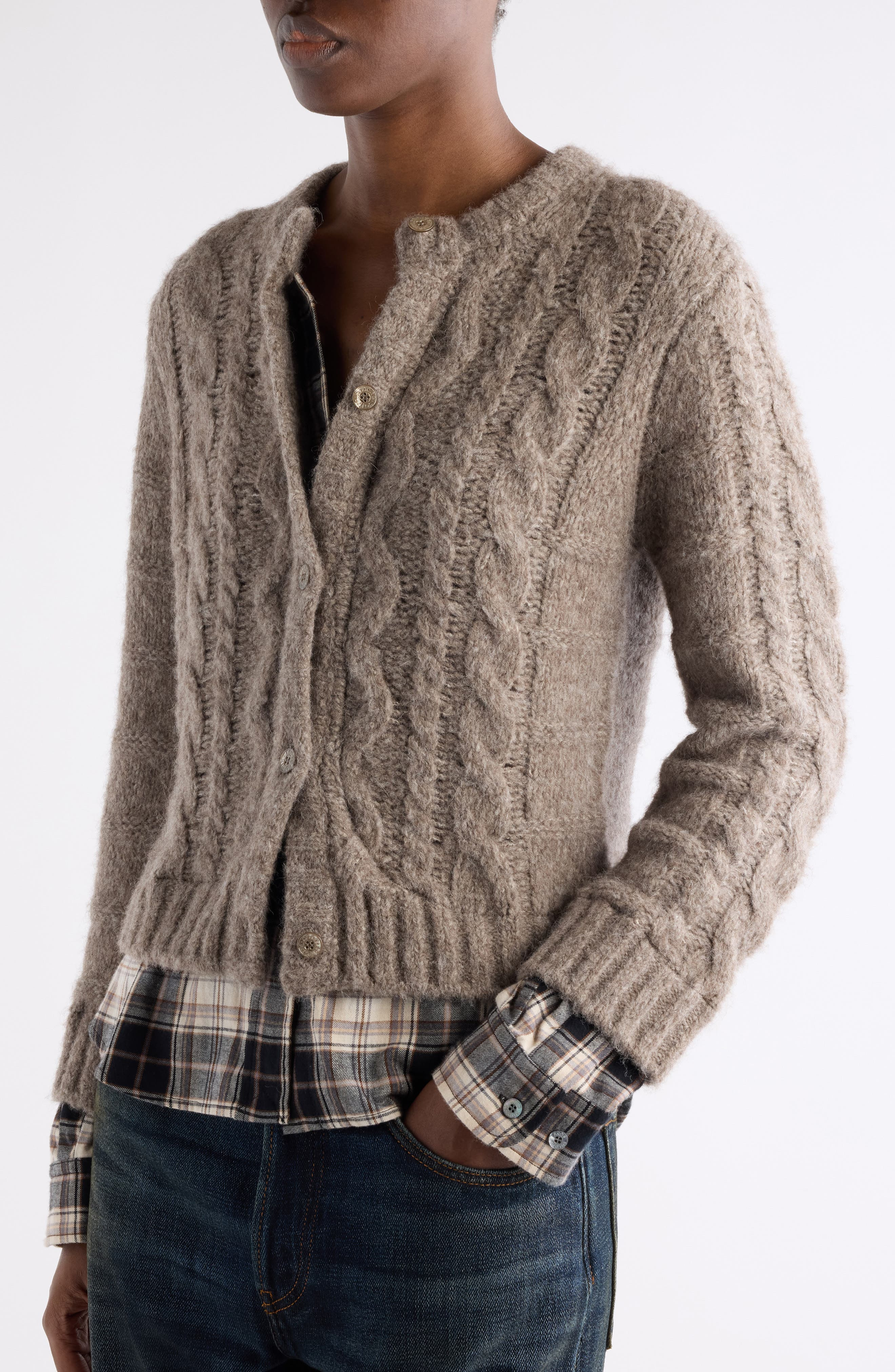 Acne Studios Kunch Layered Cardigan in Beige Melange at Nordstrom - 5