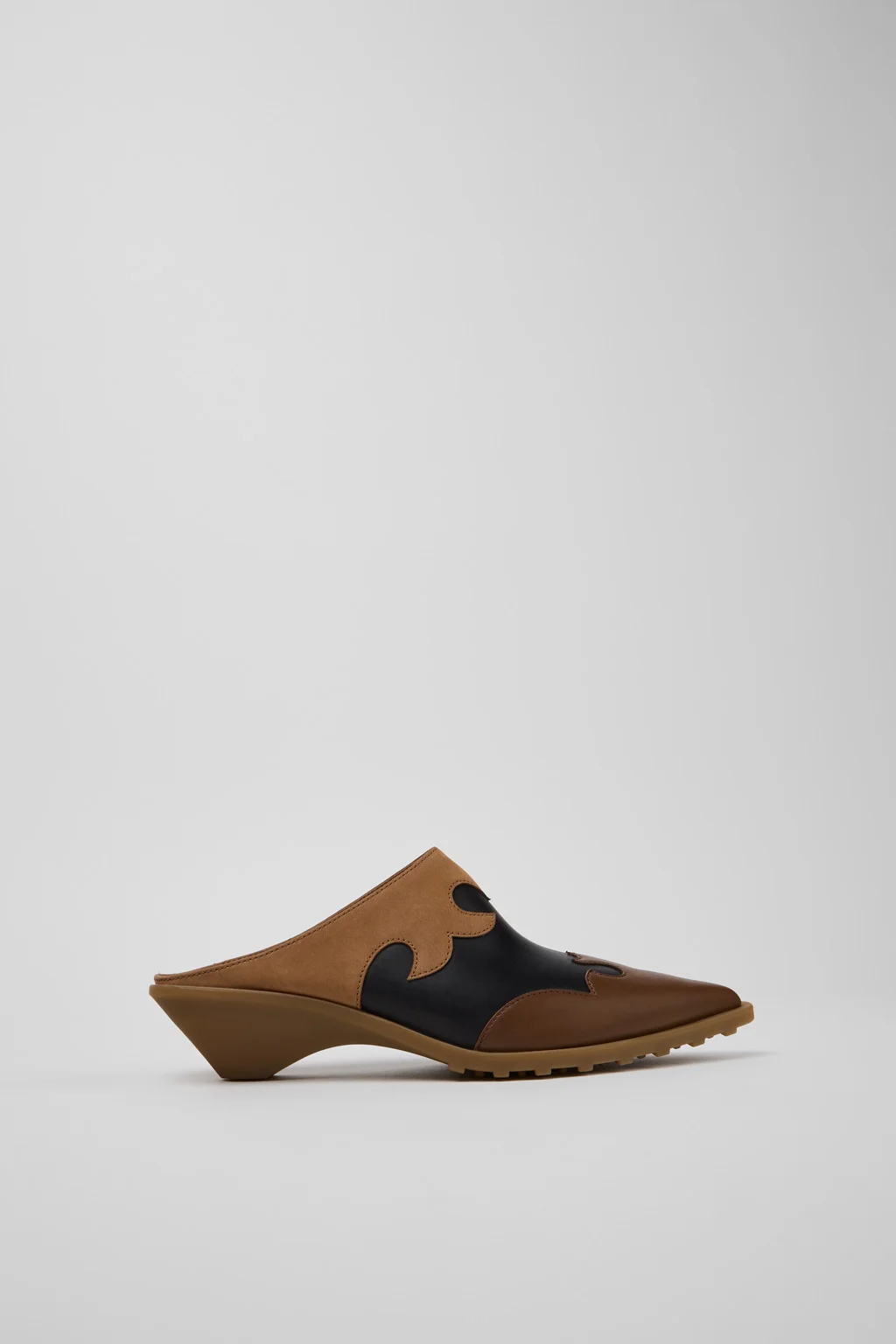 Anita Brown Leather and Nubuck Semi-Open Shoes for Women. - 1