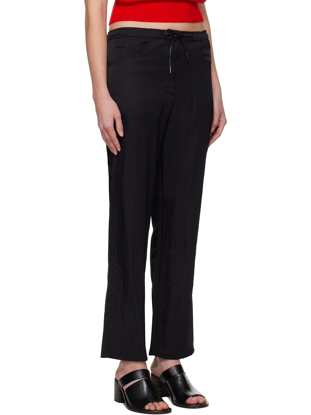 Black Nylon Drawstring Lounge Pants - 2
