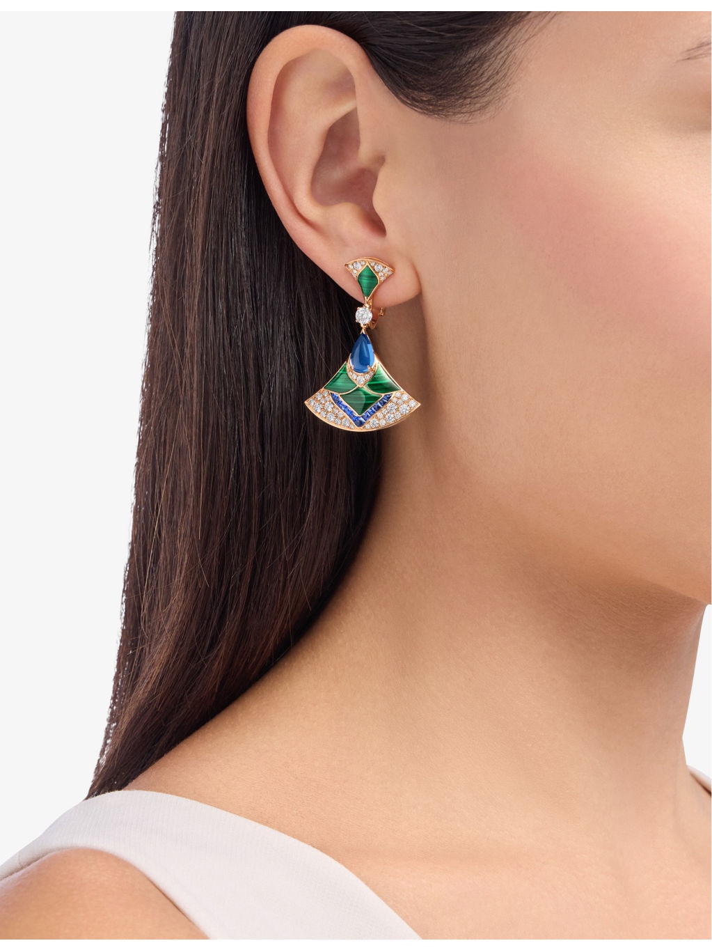 Divas' Dream 18ct rose-gold, 0.40ct and 1.28ct diamond, 0.80ct sapphire, malachite and tanzanite ear - 2