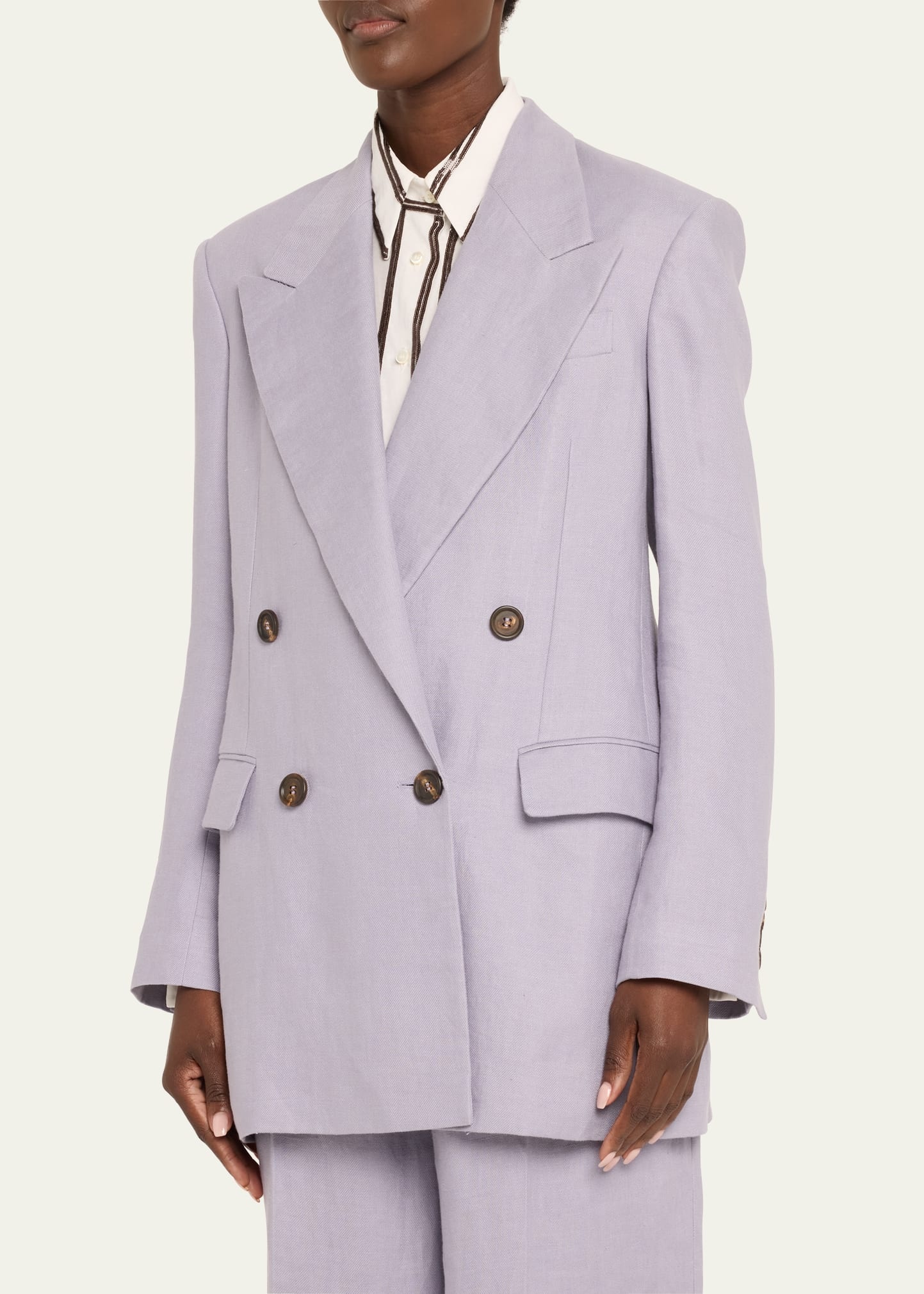 Double-Breasted Linen Gabardine Blazer - 4