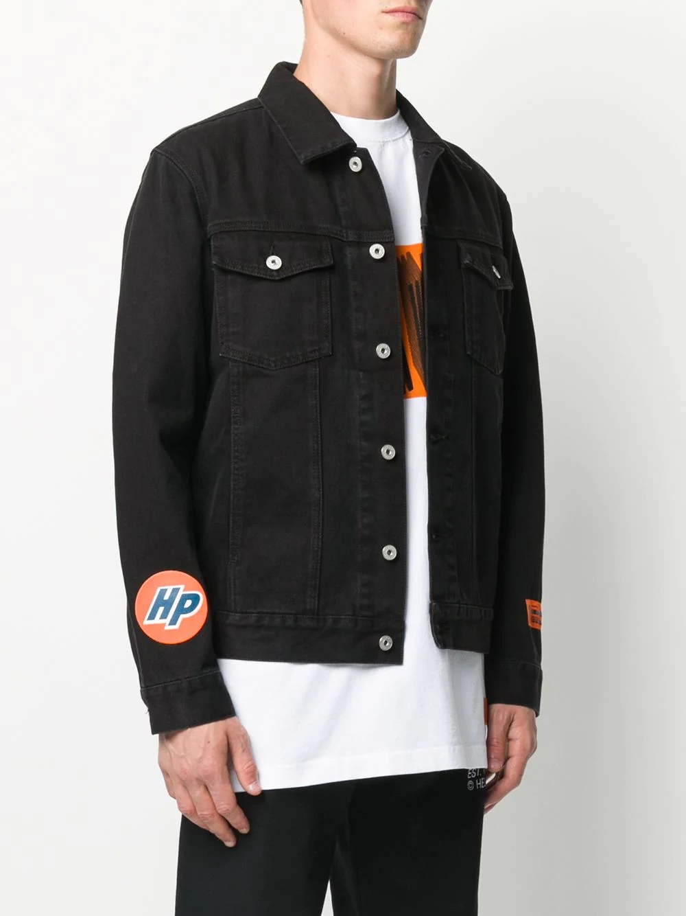 denim logo patch jacket - 3