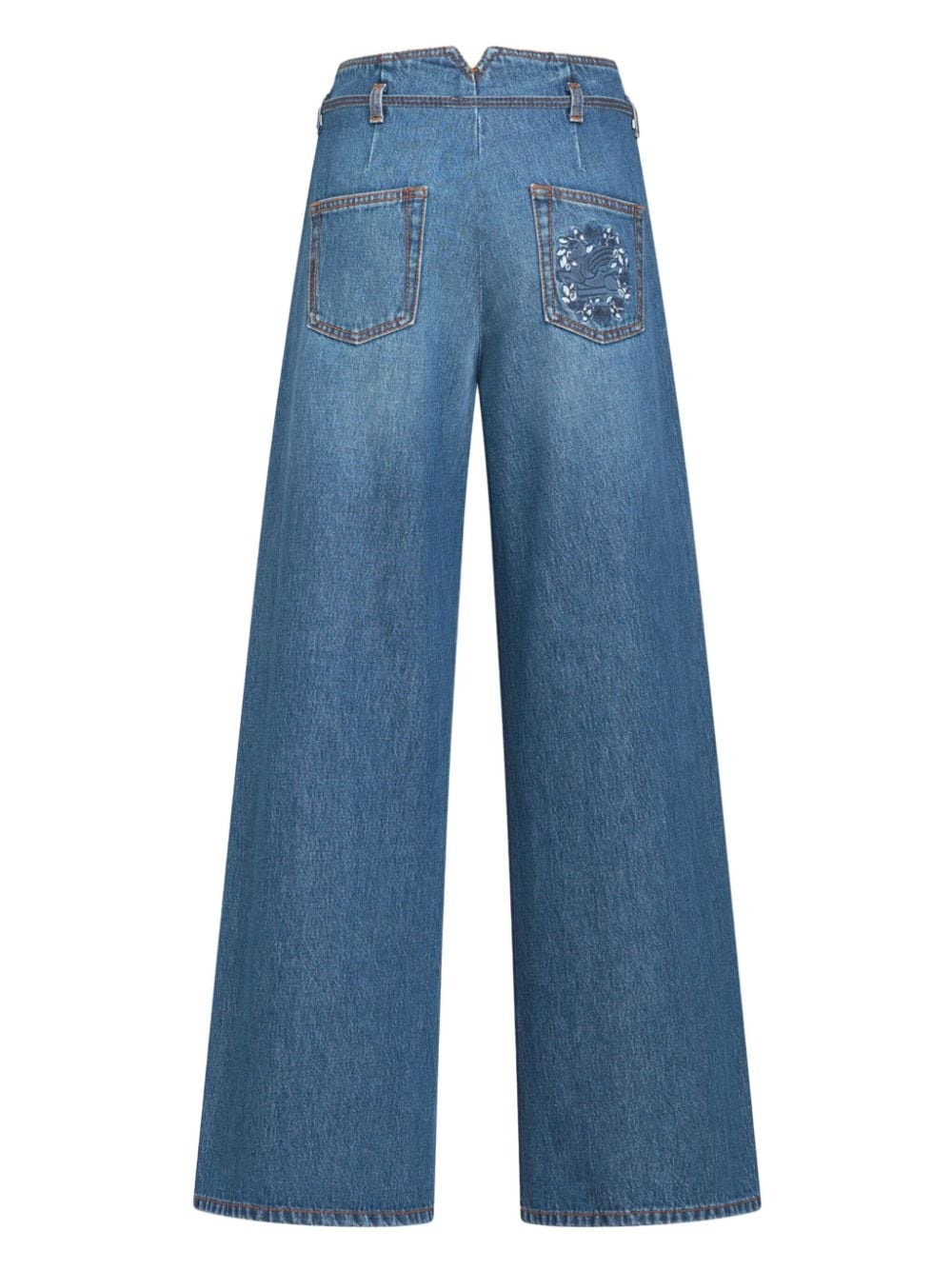 floral-embroidered belted jeans - 7