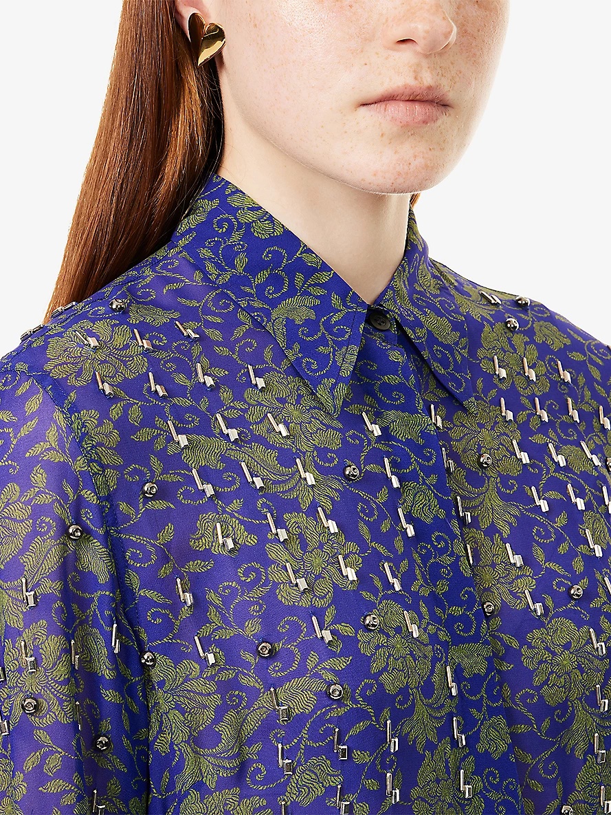 Embellished Floral-Print Woven Shirt - 5