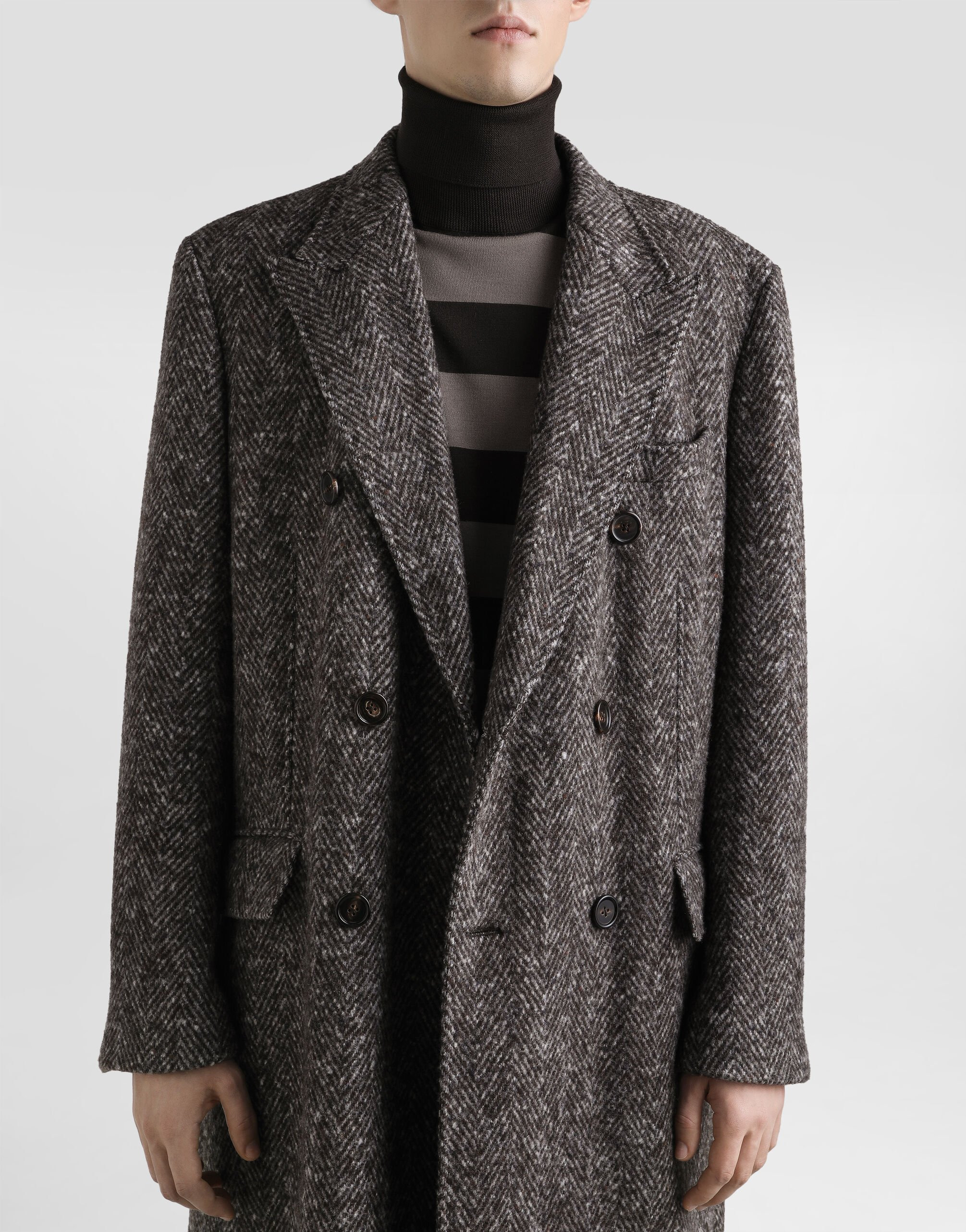 Double-breasted herringbone coat - 5