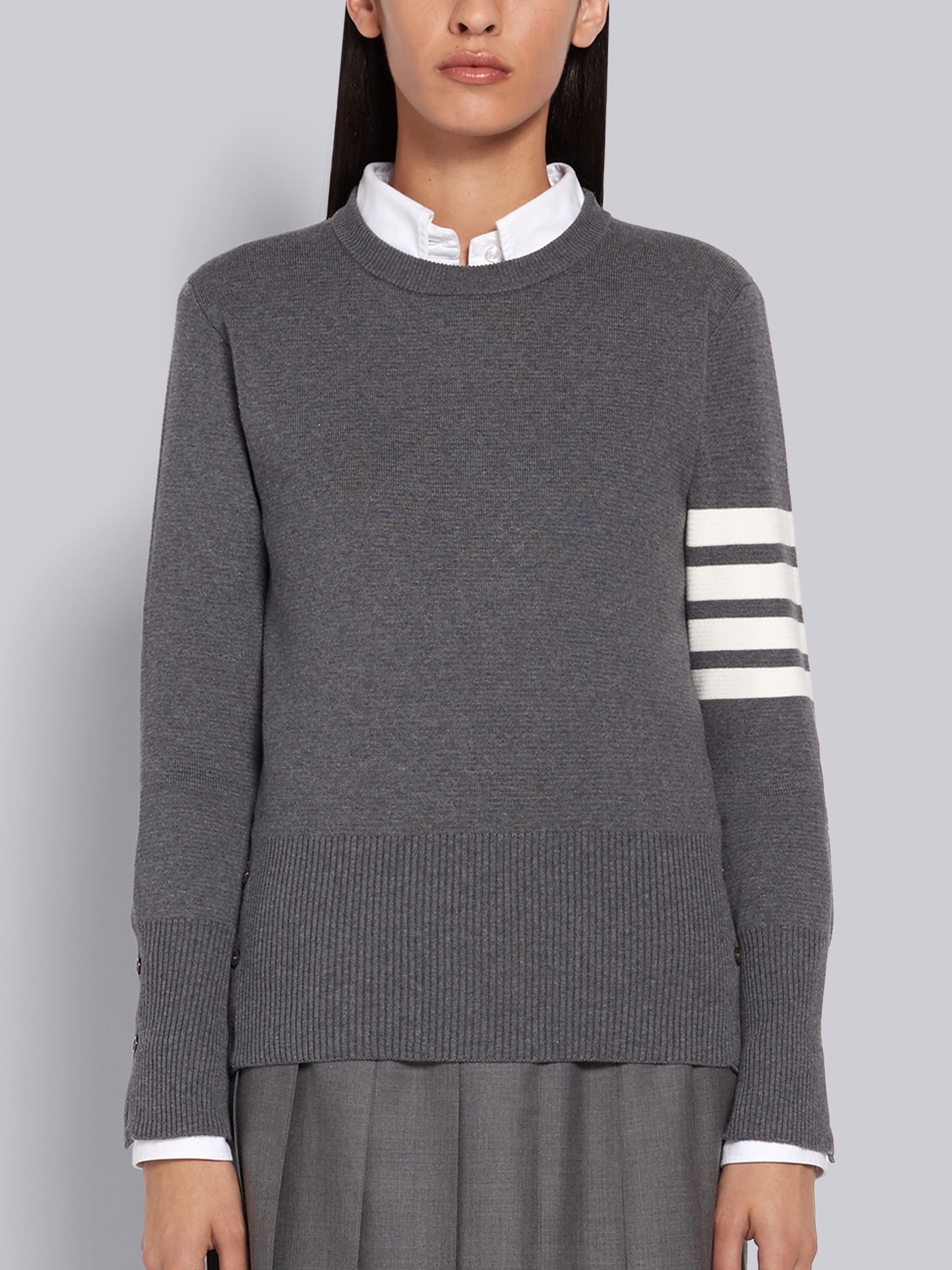 Thom Browne Medium Grey Cotton Crepe Milano Stitch Crewneck 4-Bar