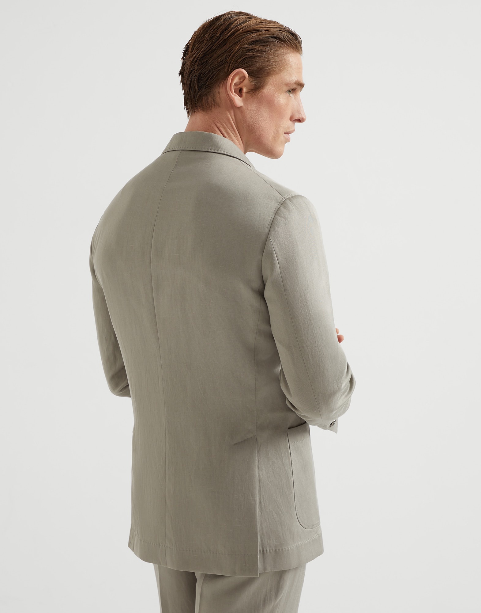 Délavé silk and linen twill one-and-a-half breasted deconstructed blazer with patch pockets and meta - 2