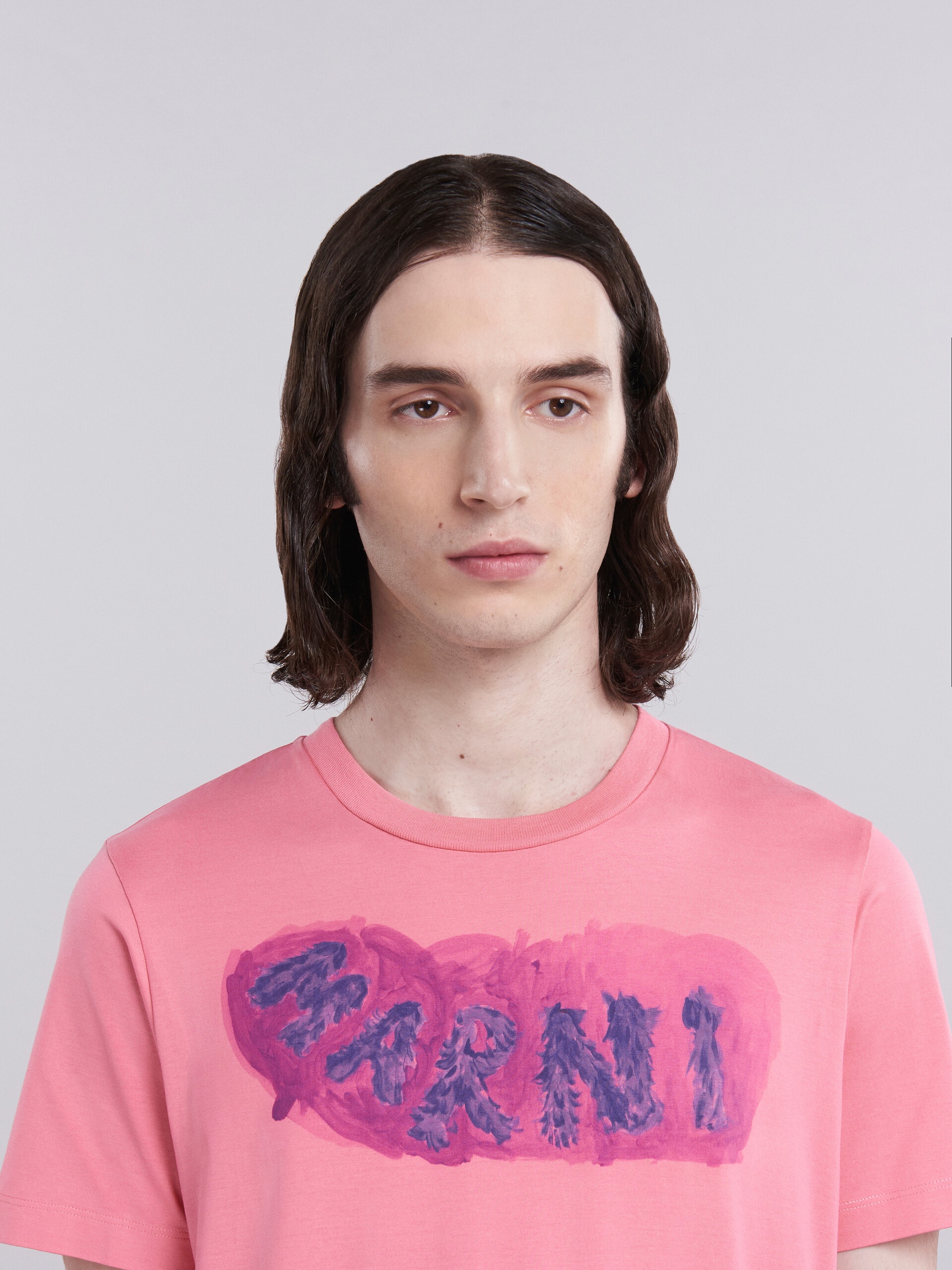 PINK BIO COTTON T-SHIRT WITH LOGO GRAPHIC - 4