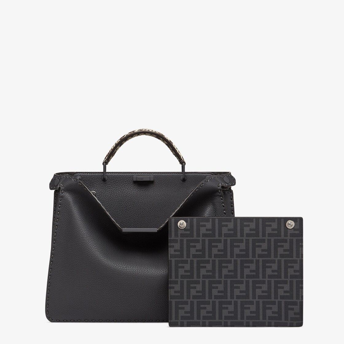 Medium Peekaboo ISeeU bag, made of dark gray Cuoio Romano leather finished with hand stitching. The  - 2