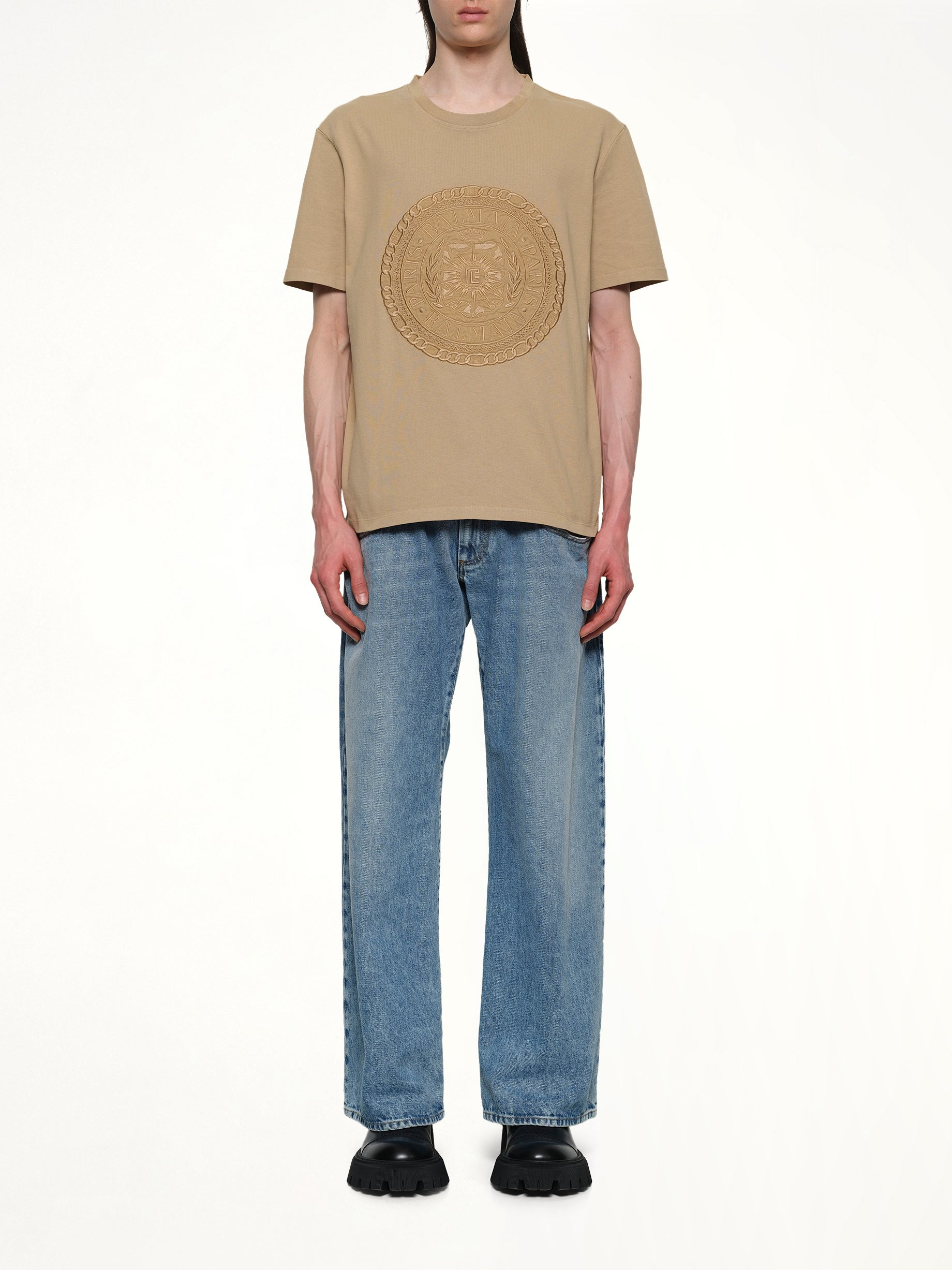 Balmain Medal T-Shirt in Camel - 7