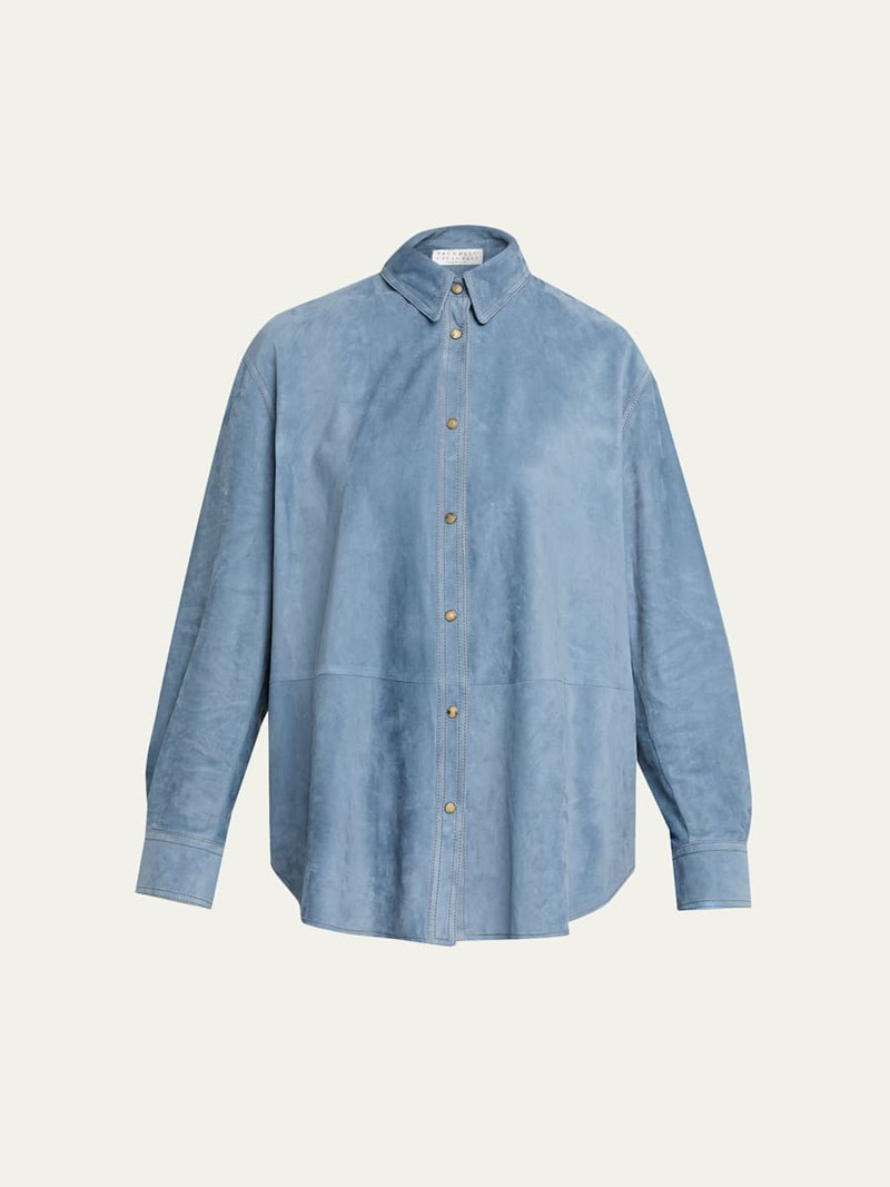 Suede Long Sleeve Snap Button Shirt 1