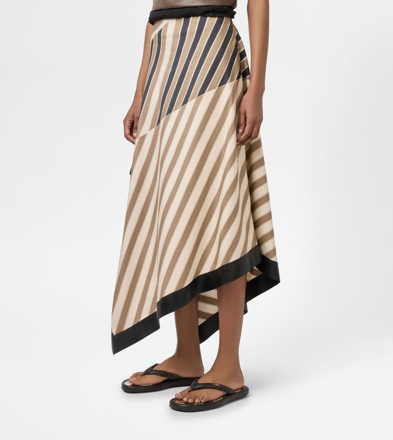 SKIRT IN SILK WITH LEATHER INSERTS - BROWN, BEIGE, OFF WHITE 3