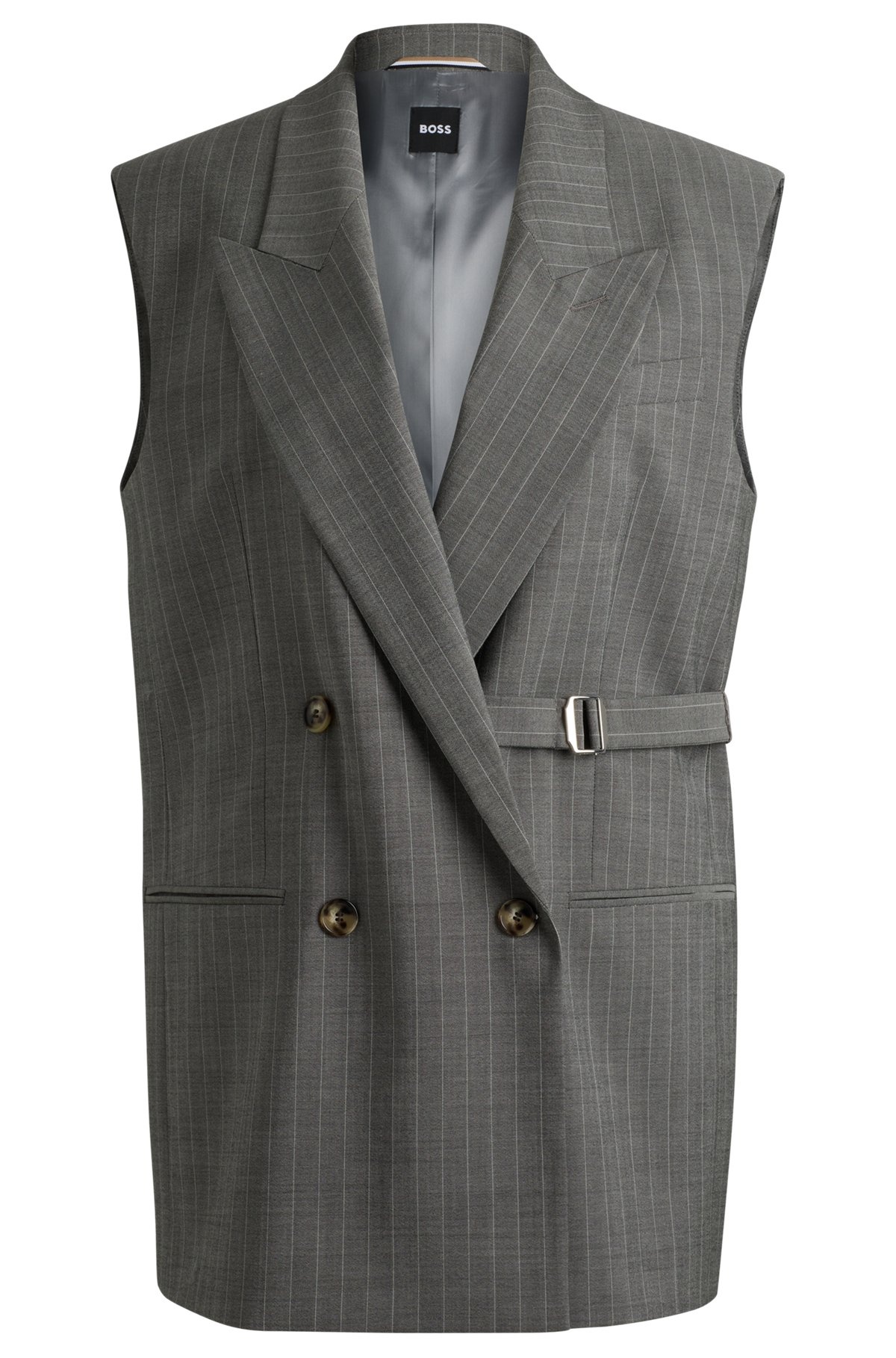 LONGLINE DOUBLE-BREASTED WAISTCOAT IN STRIPED WOOL - 1