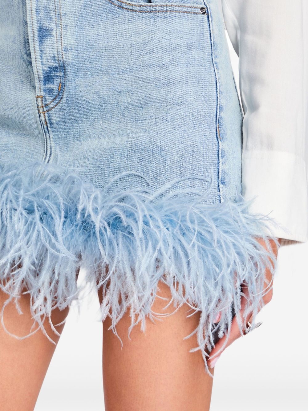Elvie feather-embellished denim skirt - 6