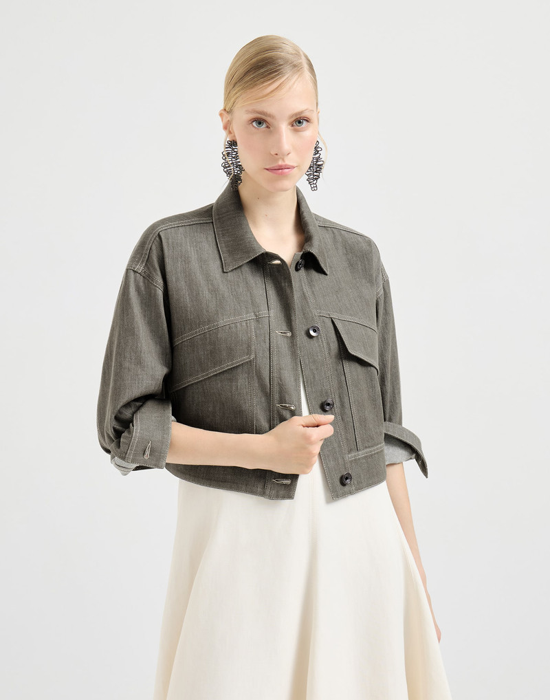 Cotton denim-effect twill outerwear jacket with monili 5