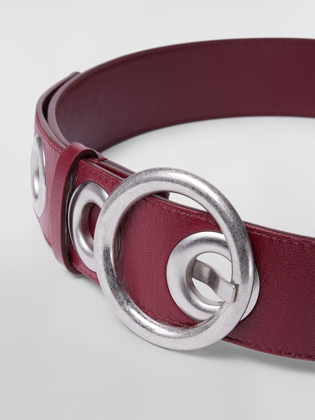 BURGUNDY CALFSKIN BELT WITH METAL EYELETS - 3