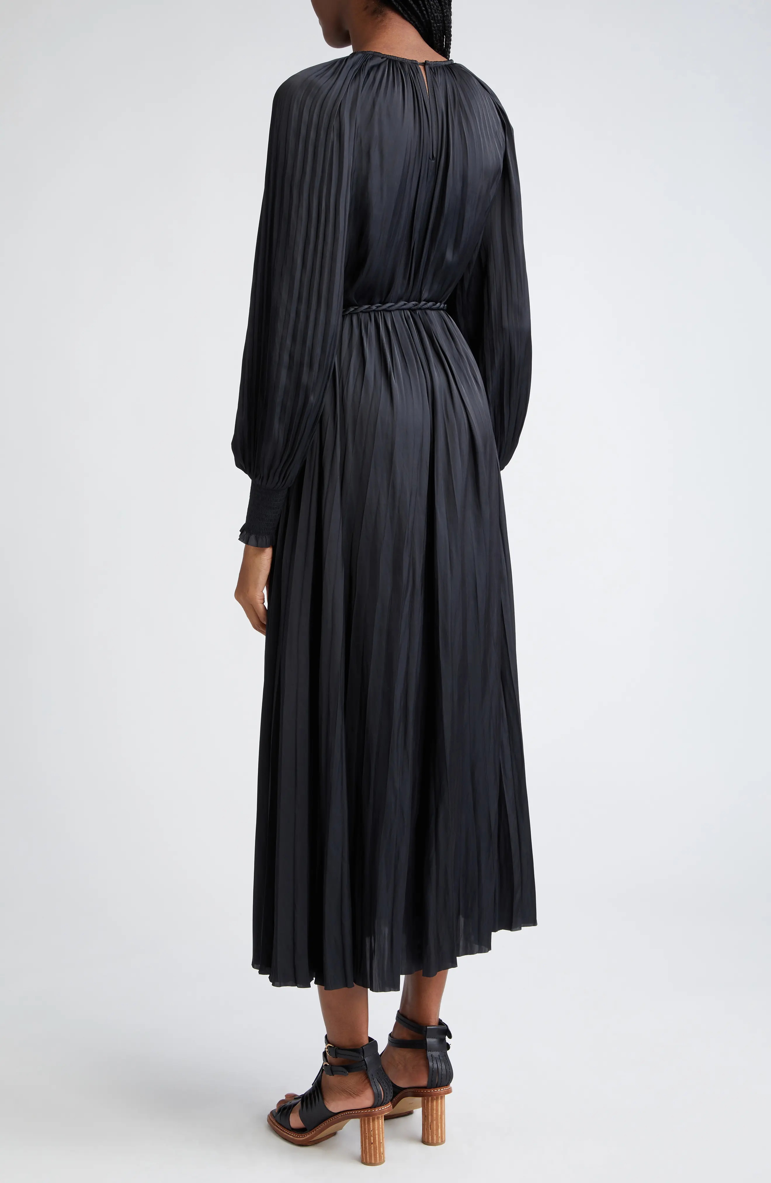 Zora Long Sleeve Pleated Satin Maxi Dress - 2