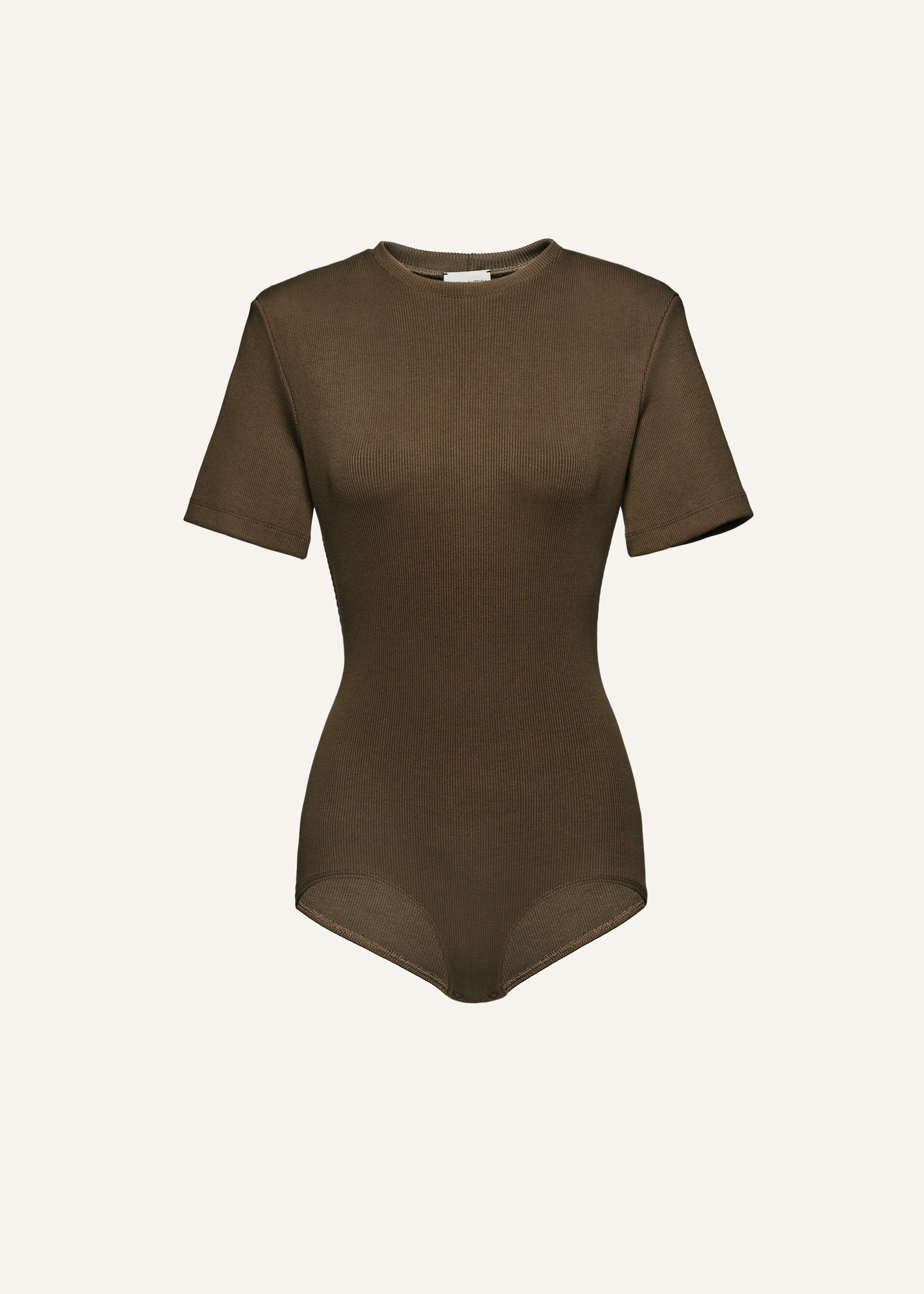 Ribbed short sleeve bodysuit in khaki - 1