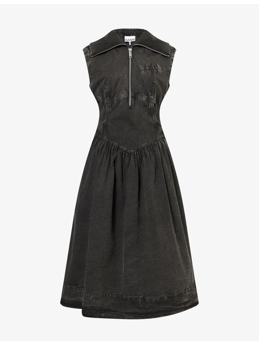 Zip-Up Sleeveless Cotton Midi Dress - 1