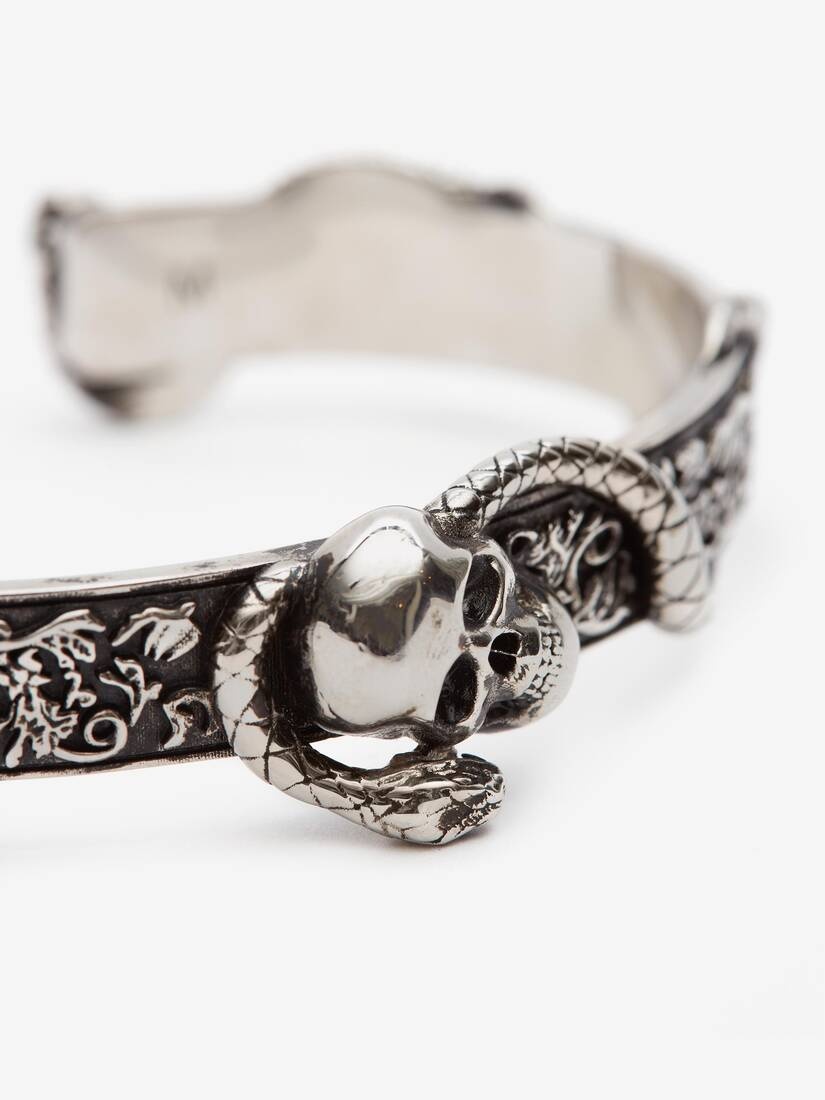 Skull And Snake Bracelet in Antique Silver - 3