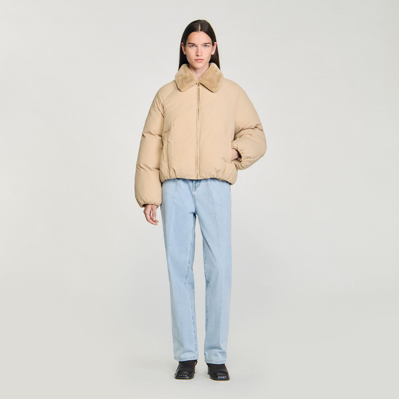 Sandro PUFFER JACKET WITH SHEARLING COLLAR outlook