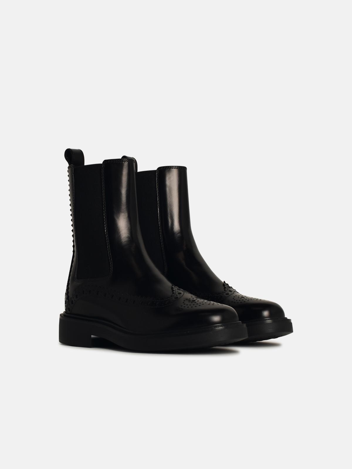 BLACK LEATHER BLEND ANKLE BOOTS - 2