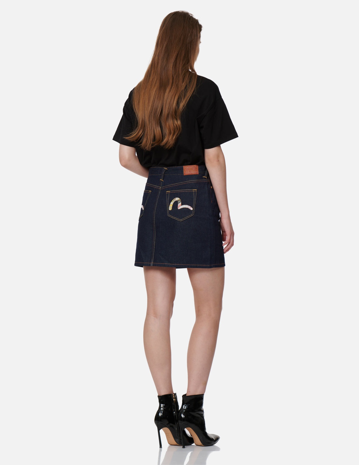 Tattoo Koi-pattern Seagull Embroidery Denim Skirt - 3
