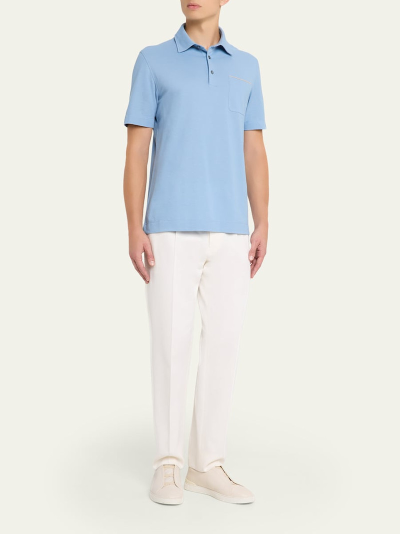 ZEGNA Men's Pique Polo Shirt with Leather-Trim Pocket outlook