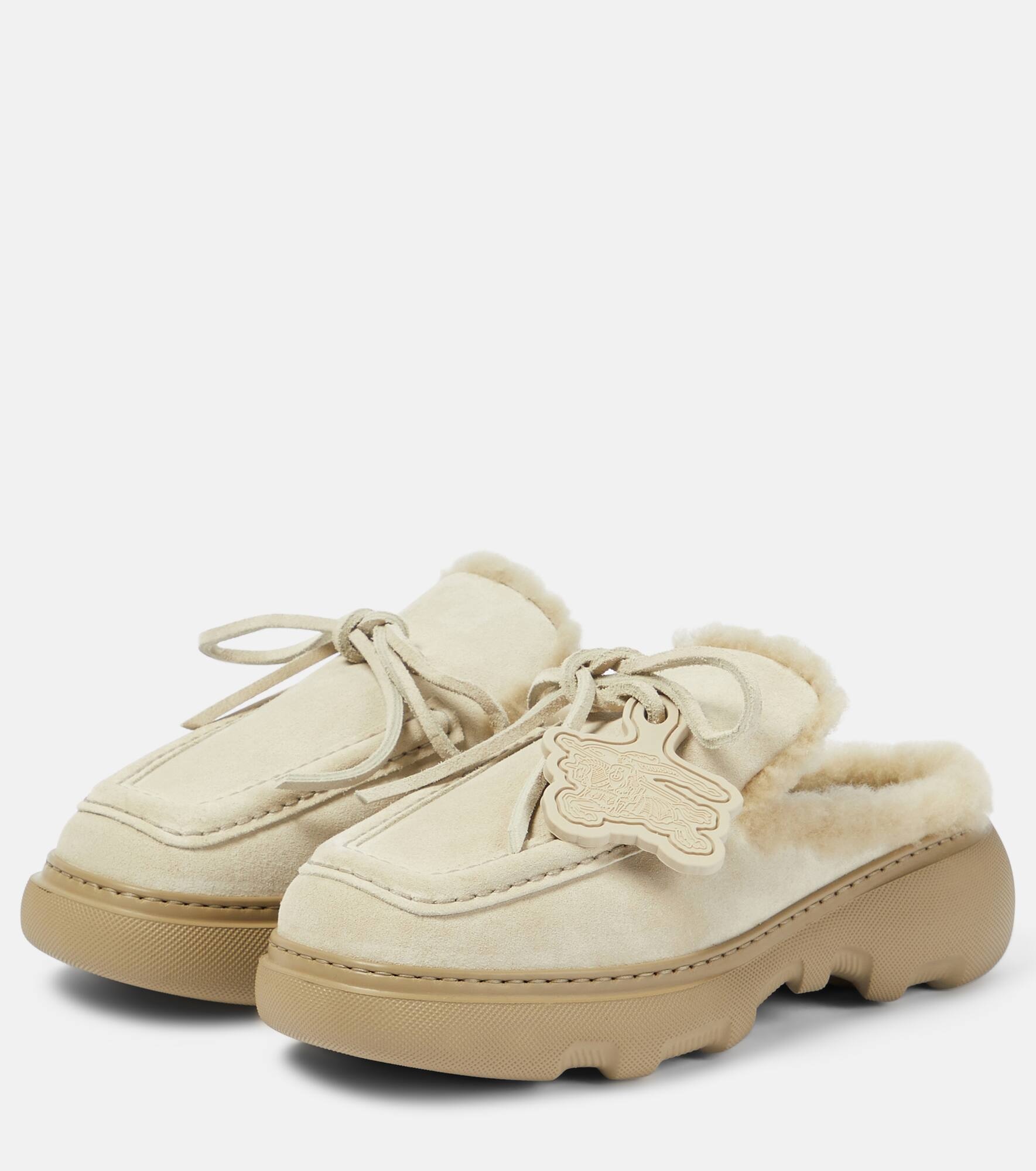 EKD shearling-lined suede mules - 5