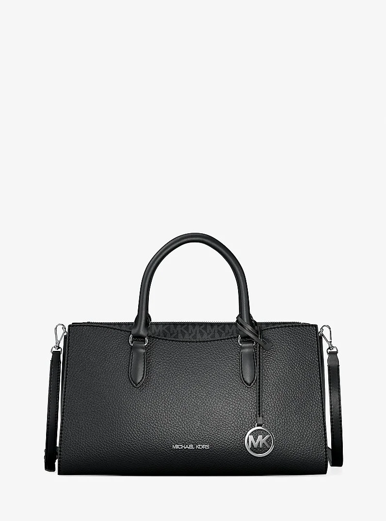 Arden Medium Pebbled Leather and Signature Logo Top-Zip Satchel - 1