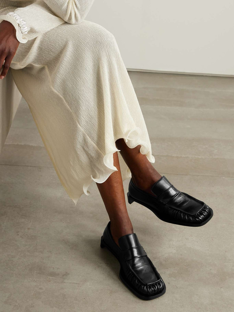 Jil Sander Ruched crinkled-leather penny loafers Black outlook