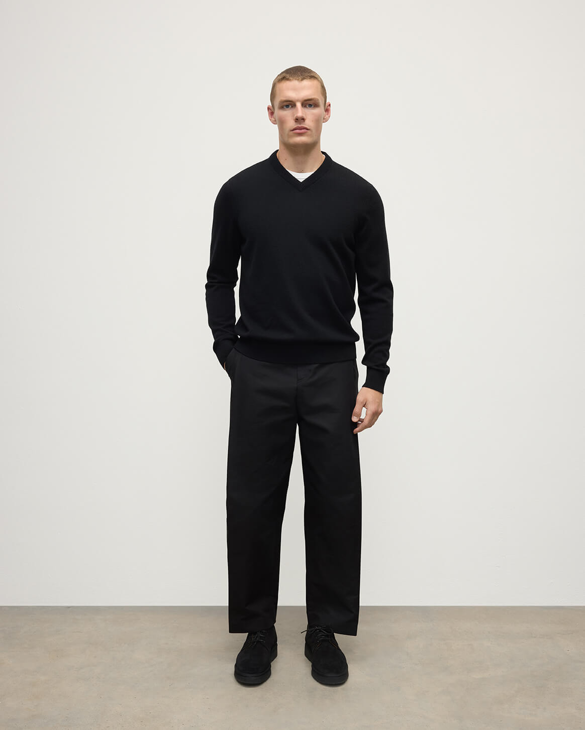 Classic Cashmere Black V Neck Jumper - 2
