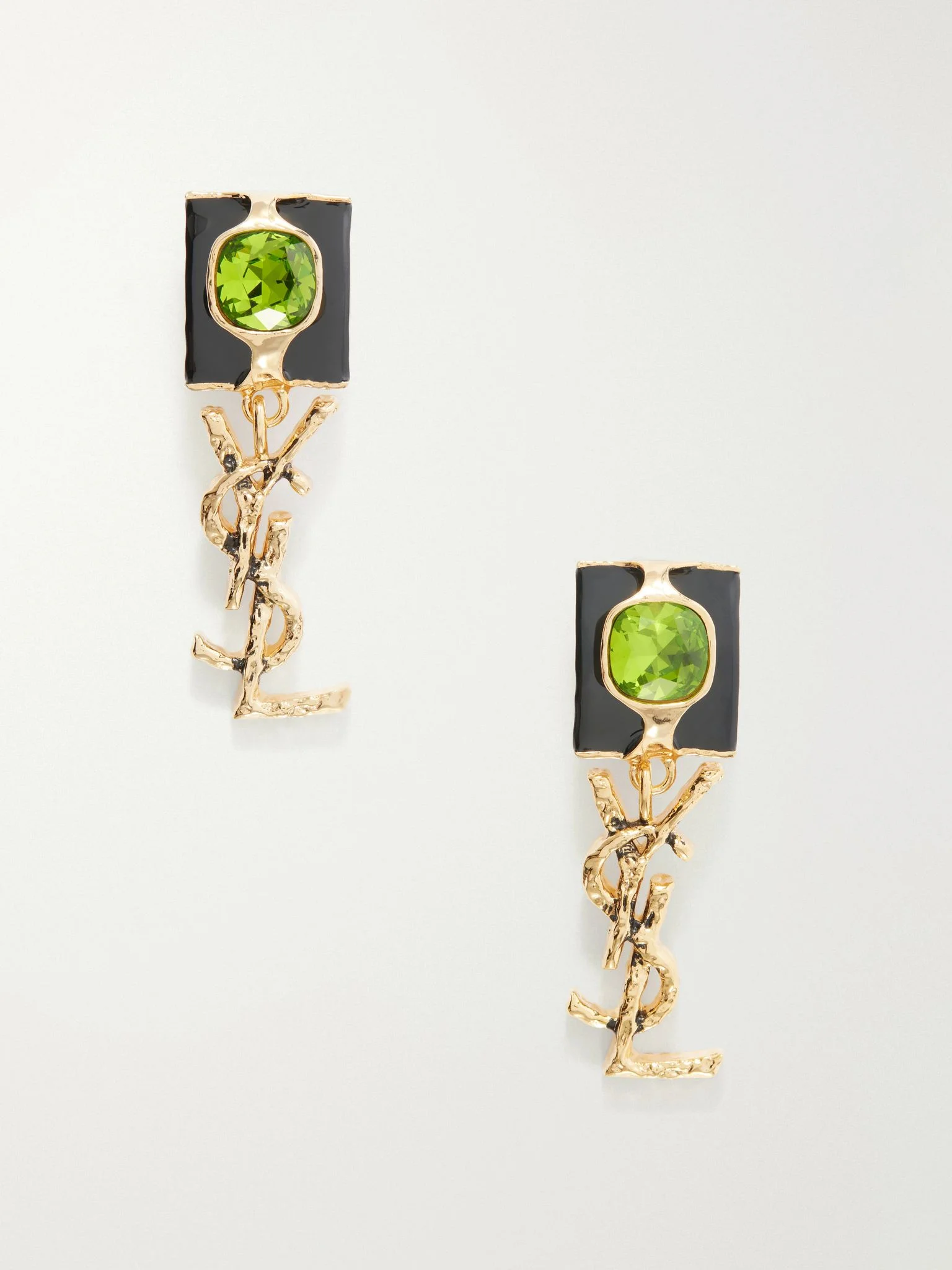 Cassandre-embellished gold-tone, crystal and enamel earrings Chartreuse - 1