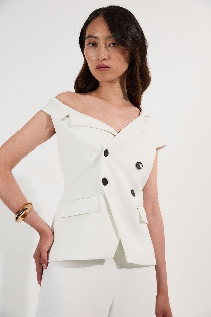 KAREN MILLEN Compact Stretch Asymmetric Collar Wide Leg Tailored Jumpsuit outlook