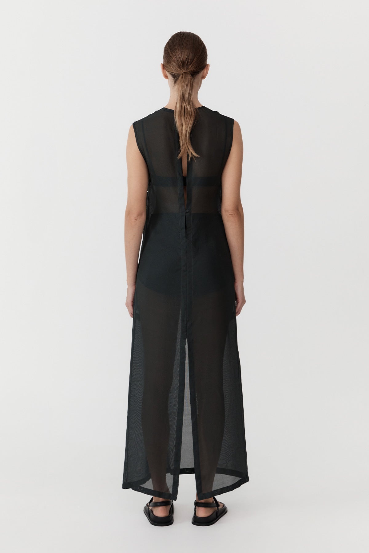 Sheer Silk Gauze Dress - Soot - 5