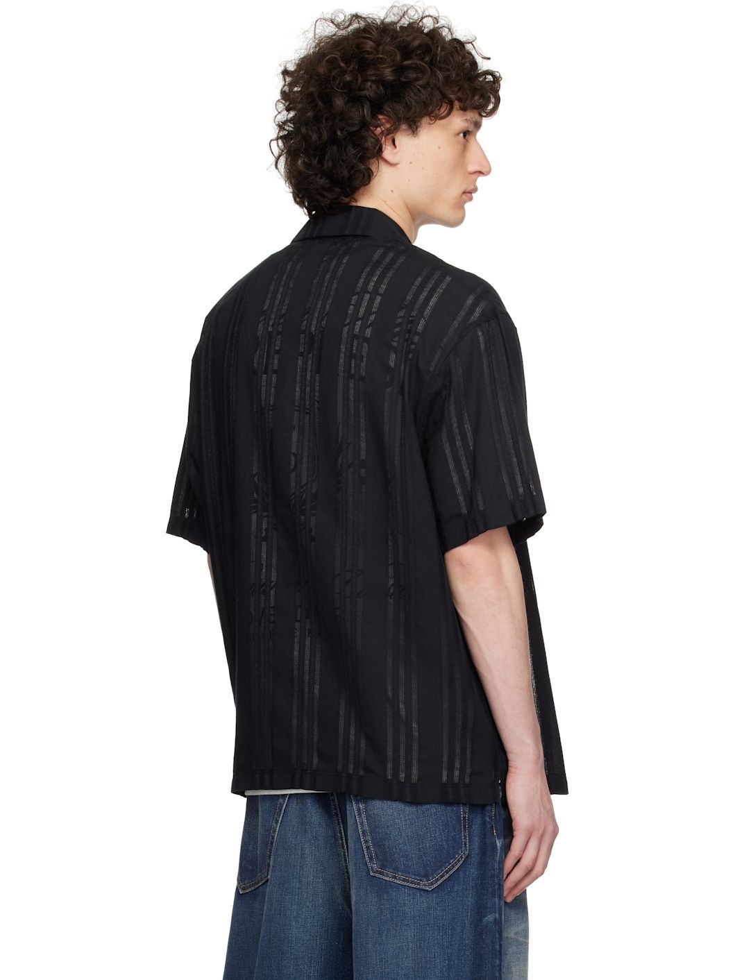 Black Embroidered Bowling Shirt - 3