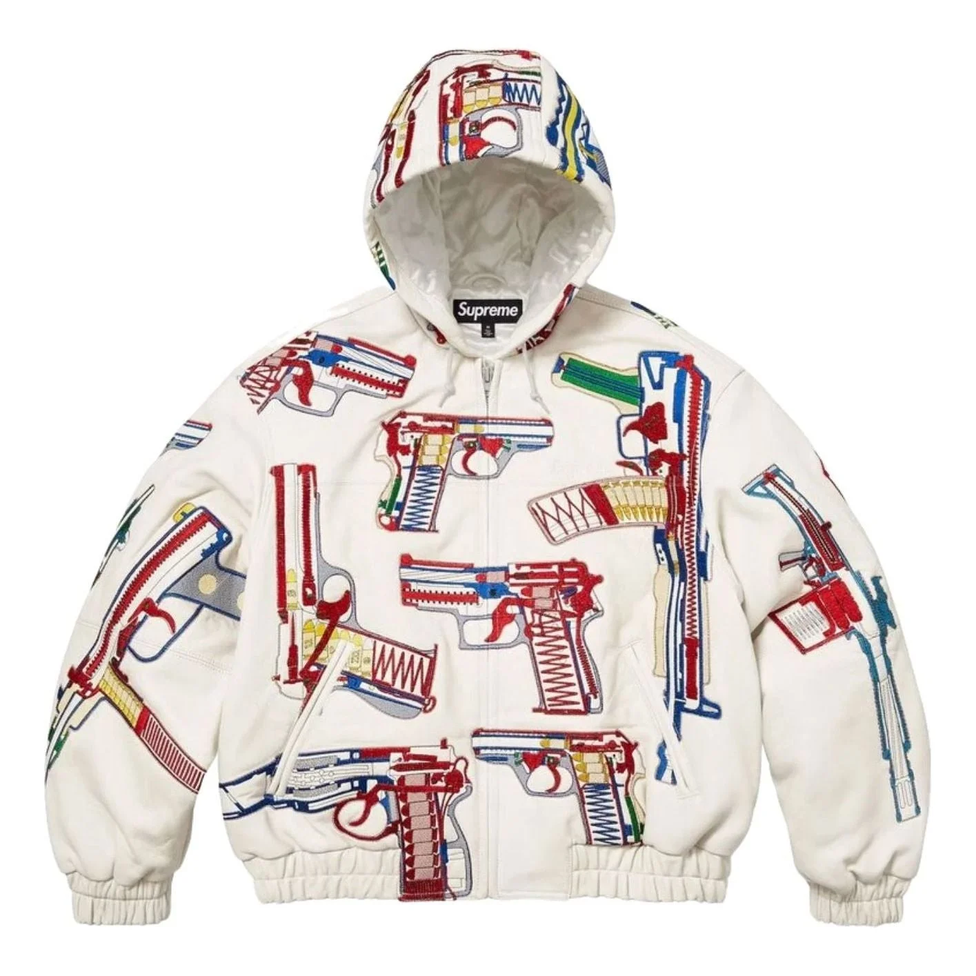 Supreme SS26 Guns Embroidered Hooded Leather Jacket 'White' SUP-SS26-050-WHT - 1