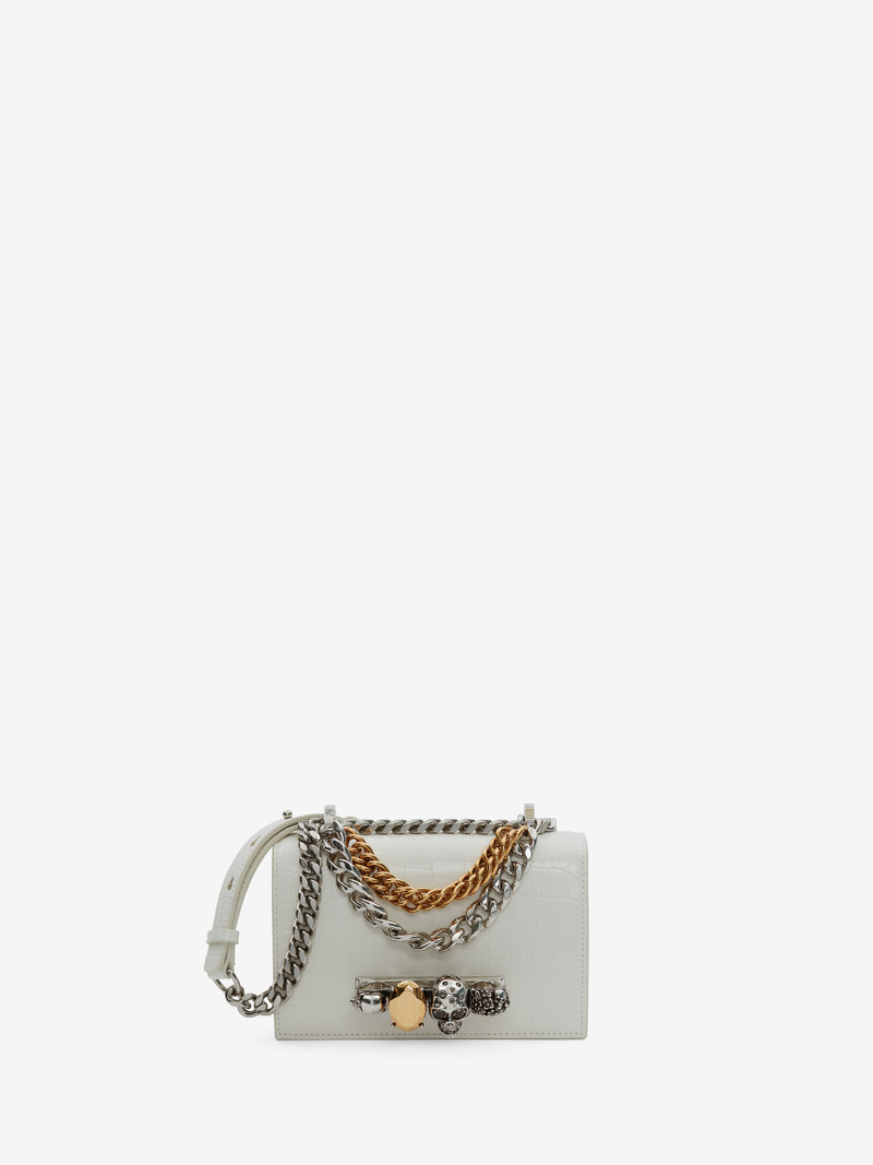 Women's Mini Jewelled Satchel With Chain in Ivory 1