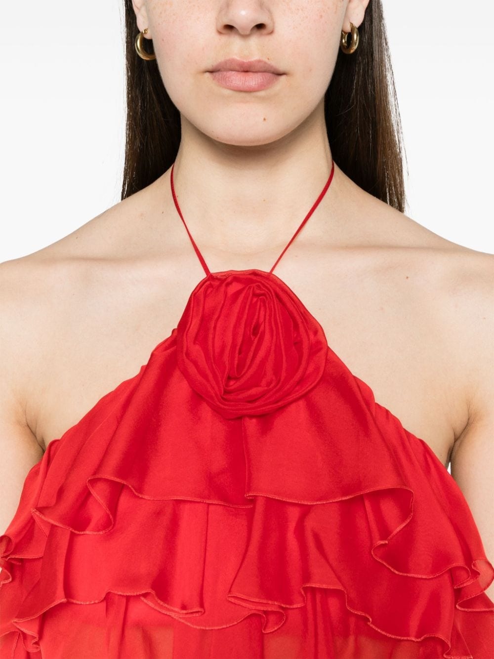 sash-detail ruffled crop top - 5