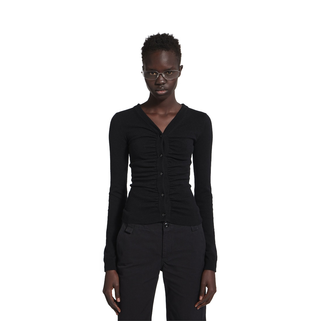 Women's Ruching Cardigan in Black - 5
