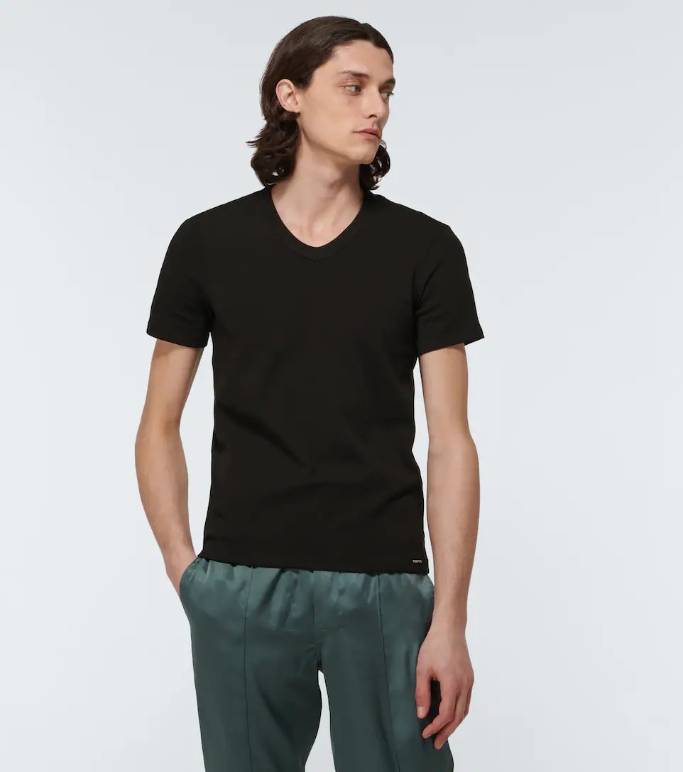 Stretch-cotton V-neck T-shirt - 3