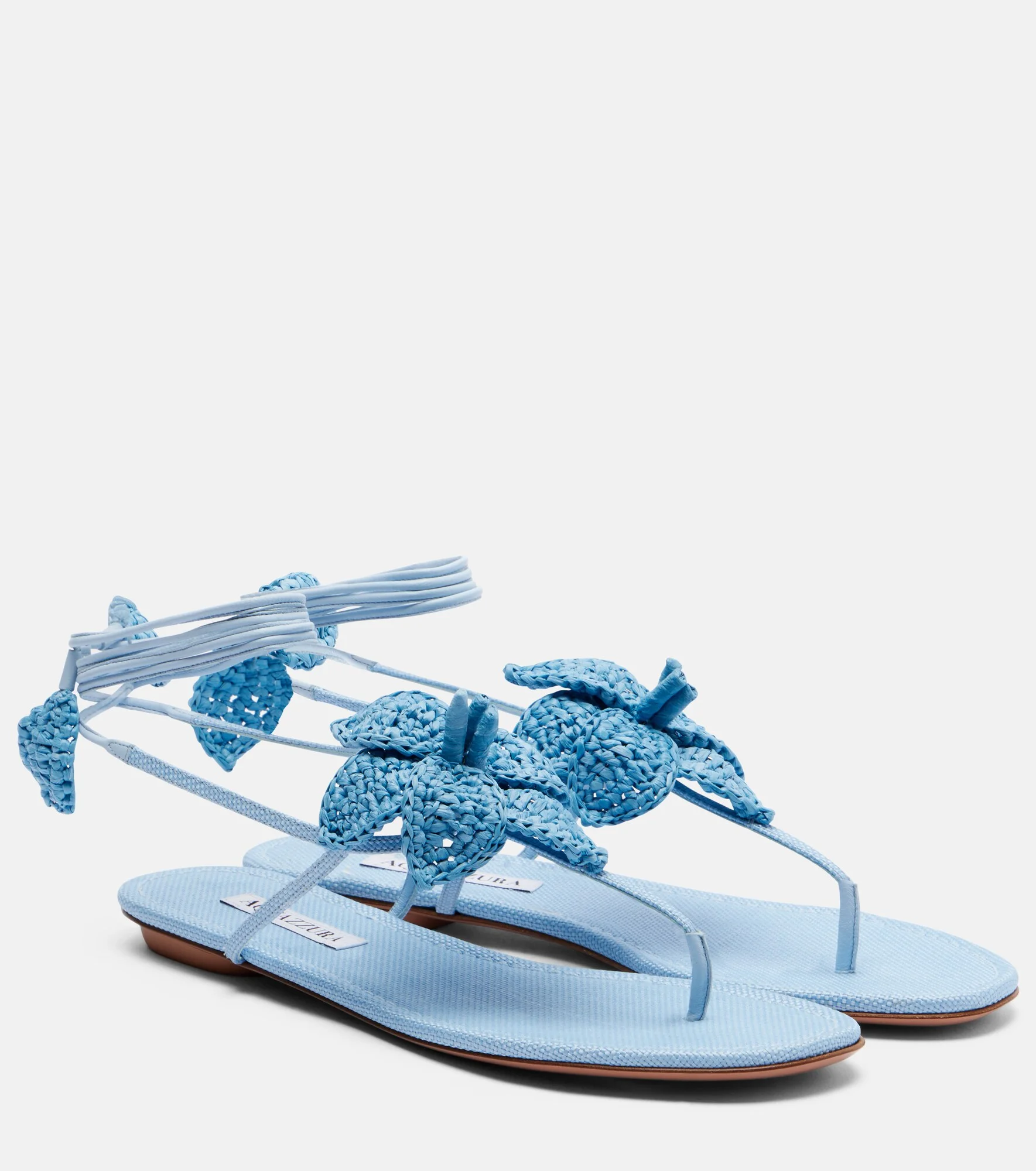 Calypso leather-trimmed raffia sandals - 1