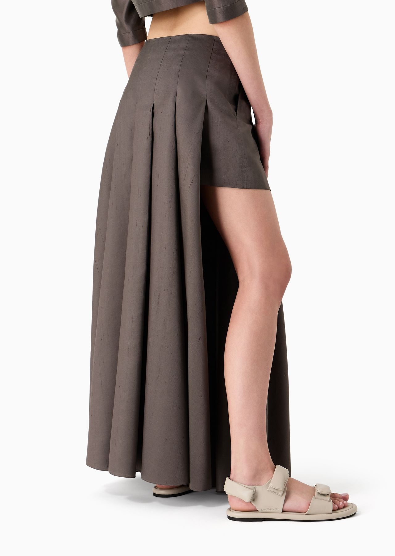 Long skirt in silk shantung with wide slits - 3