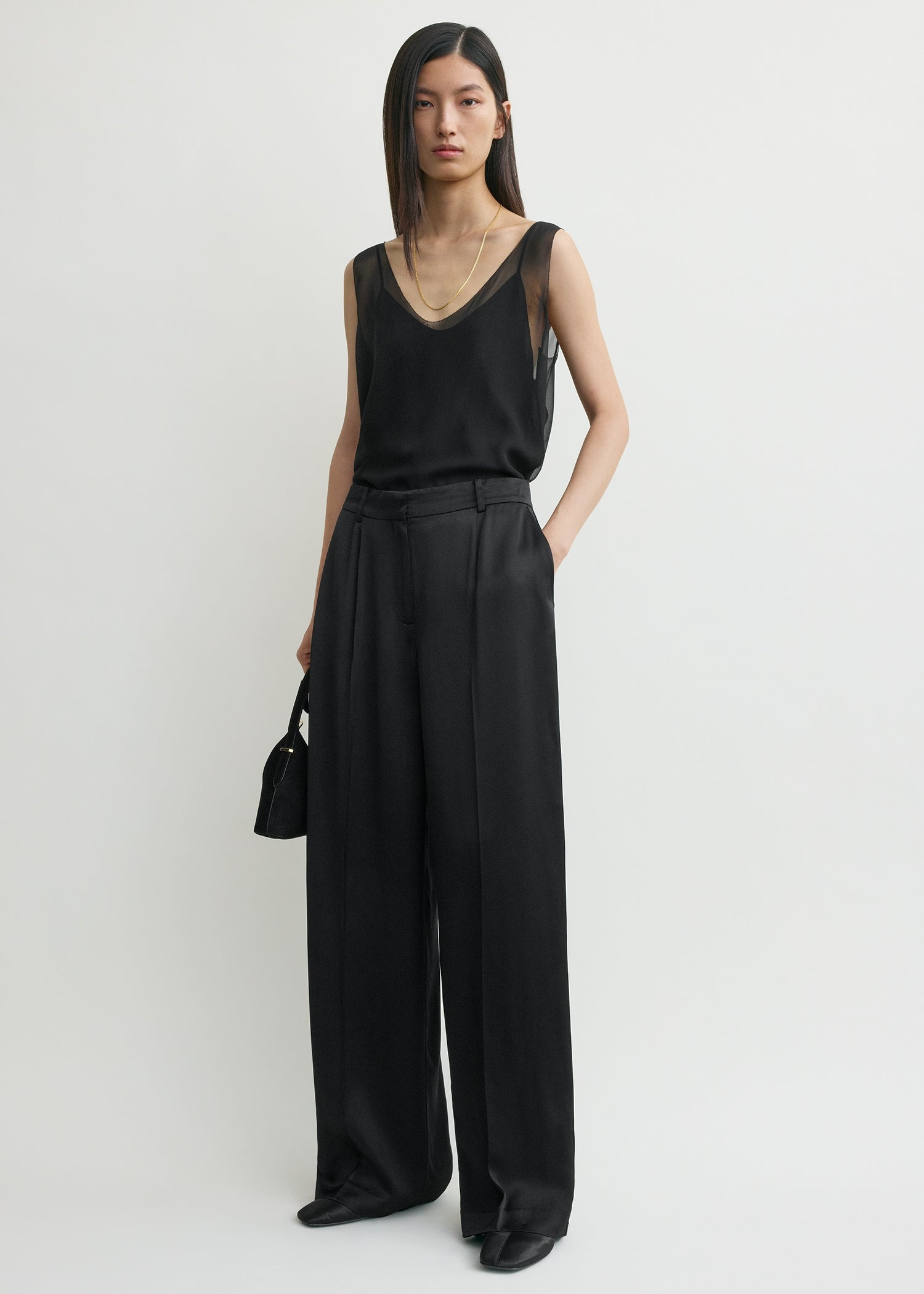 Wide satin trousers black - 2