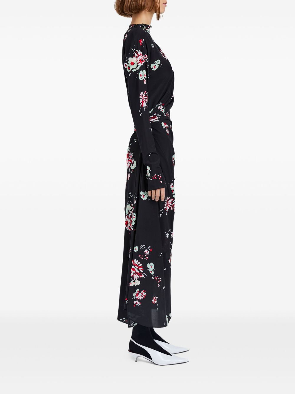 floral-print draped asymmetric day dress - 3